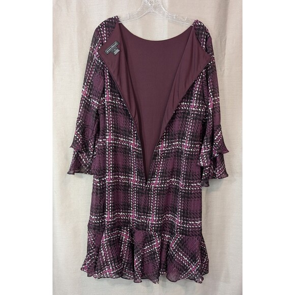 JESSICA HOWARD Size 16 Dress Purple Black Plaid 3/4 Bell Sleeve Dark Academia - Picture 2 of 14